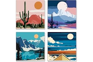 MXJSUA 4 Pack Moon Mountain Lake Paint by Numbers Kit with Framed Canvas for Ages 6-12 Kids, DIY Paint by Numbers Kits for Ch