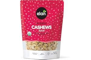 Elan Organic Raw Cashews 185g, Unroasted, Unsalted, Non-GMO, Vegan, Gluten-Free, Kosher, Raw Nuts, Healthy Snack