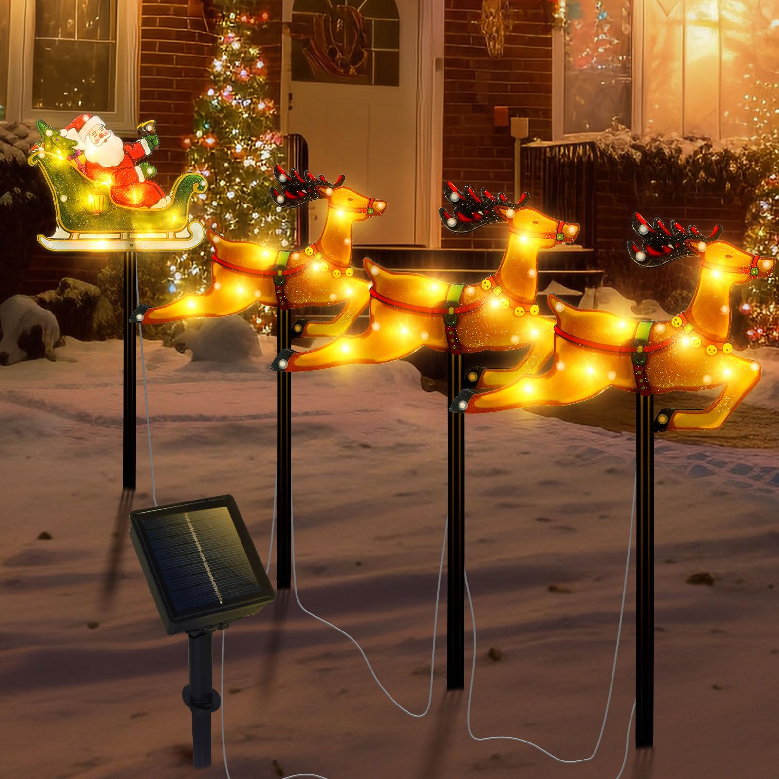 Photo 1 of Solar Christmas Decorations with Led Lights, Solar Landscape Pathway Stakes Lights, Outdoor Christmas Decor for Garden, Yard, Porch (Reindeer & Santa)