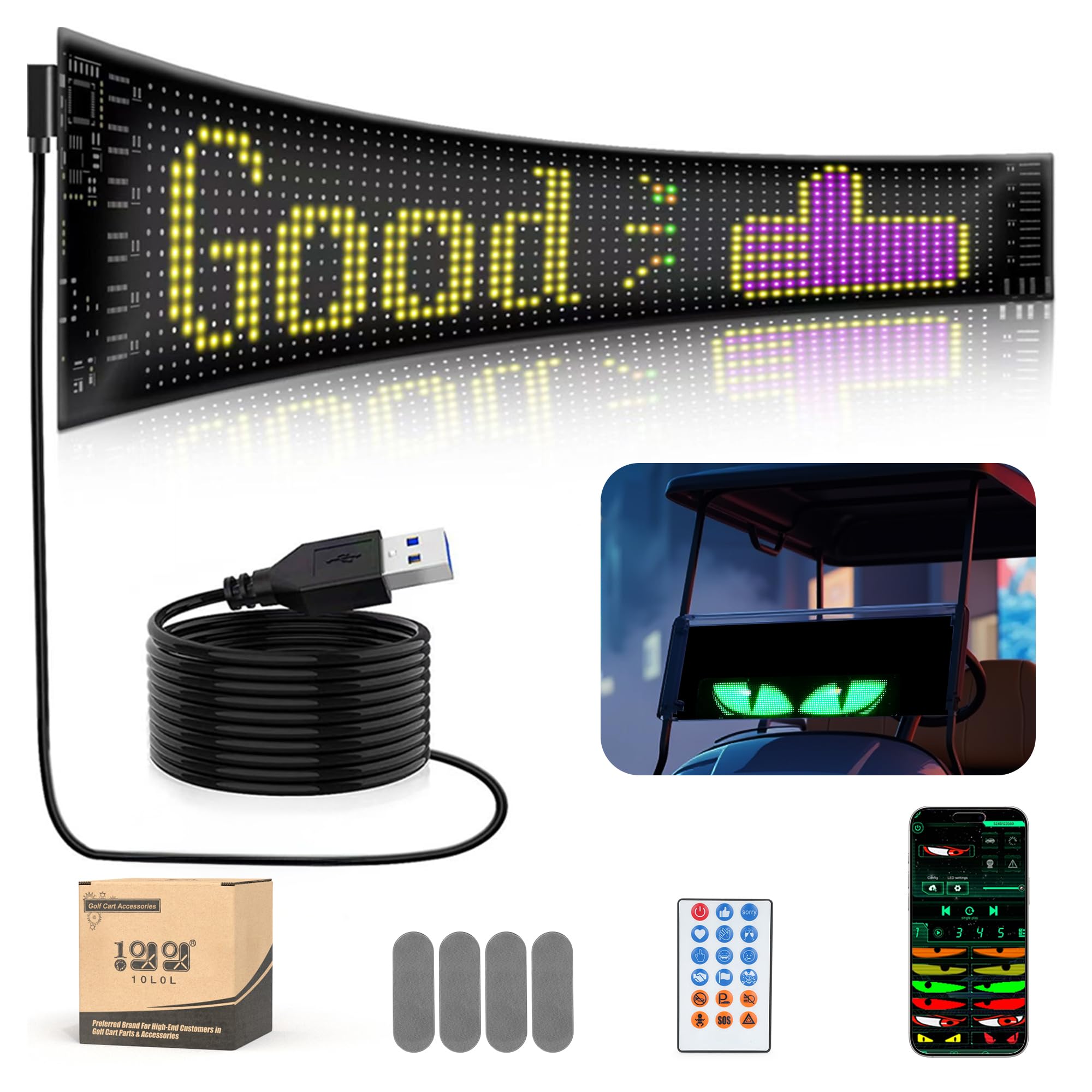 Photo 1 of 10L0L Golf Cart Programmable Light Display with Wireless Remote & App Control - Customizable Devil Eyes Light, Flex Screen for Yamaha/EZGO/Club Car, USB-Powered DIY Text/Patterns Sign (Square)
