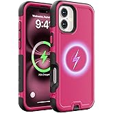 Follaroma for iPhone 16 Case, Compatible with MagSafe, Heavy Duty Shockproof Protective Phone Case, Anti-Drop Protection, Dual Layer Magnetic Phone Cover for iPhone 16, 6.1", Hot Pink