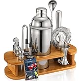 Cocktail Shaker Set Bartender Kit: 13-Pcs Bar Tools Set with Bamboo Stand, Essential Bar Accessories for Home: 25oz Martini Shaker, Jigger, Bar Spoon, Professional Cocktails Kit for Drink Mixing |Gift