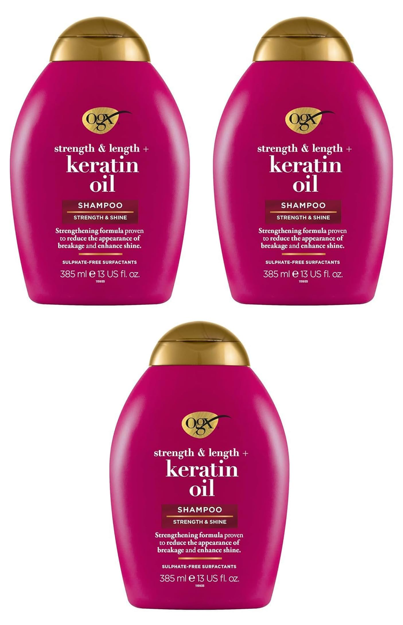 OGX Strength and Length Keratin Oil Shampoo, 385ml, 97751 (Pack of 3)