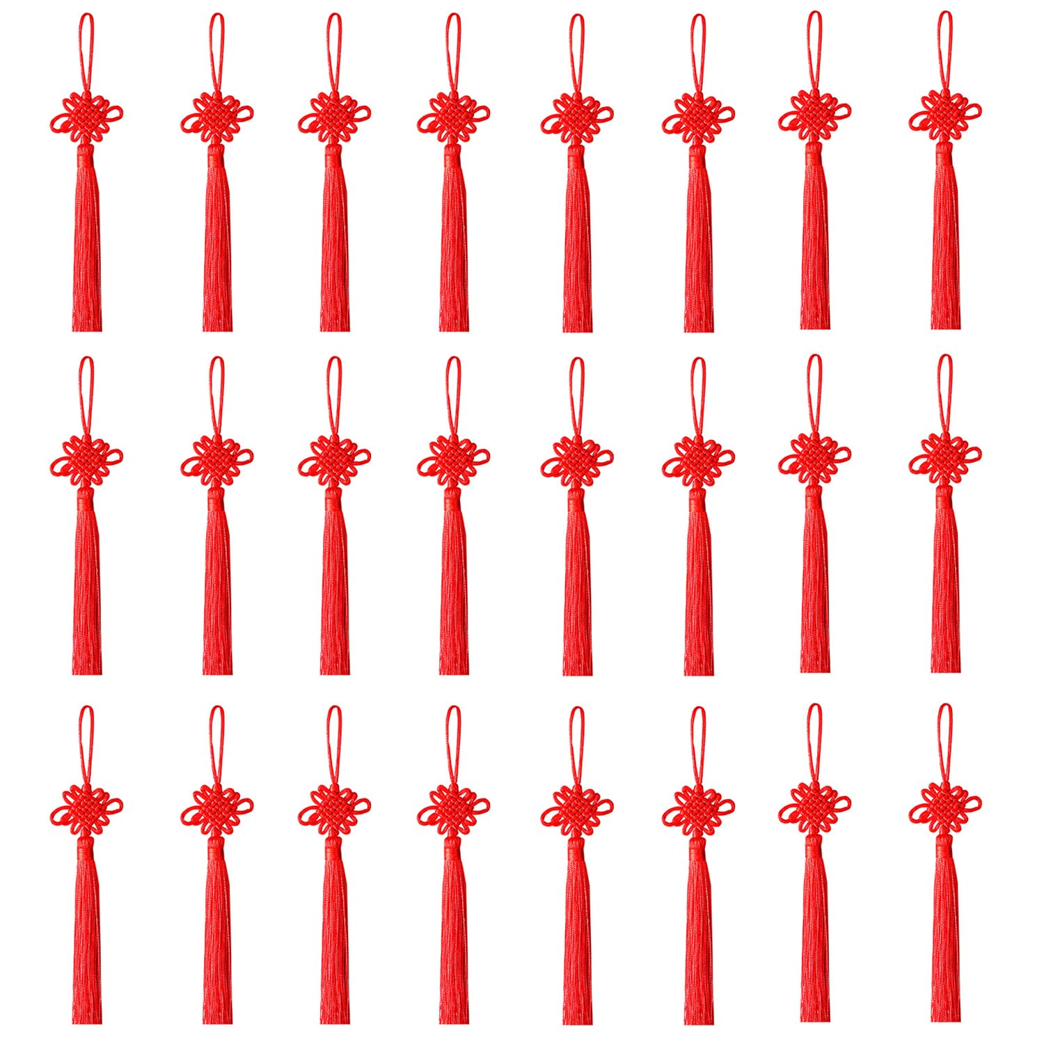 Lezevn Red Chinese Kontting Cord New Year Lucky Knot Handmade Silky Floss Chinese Tassel Celebration Supplies Decoration Car Handing Decoration (24)