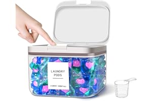 MUVEKA 94oz/2.8L Laundry Pods Container for Room Organization, Pod Up Holder With 30 Labels and Scoop, Detergent Powder Container, Dryer Sheet Holder, 150 Pods