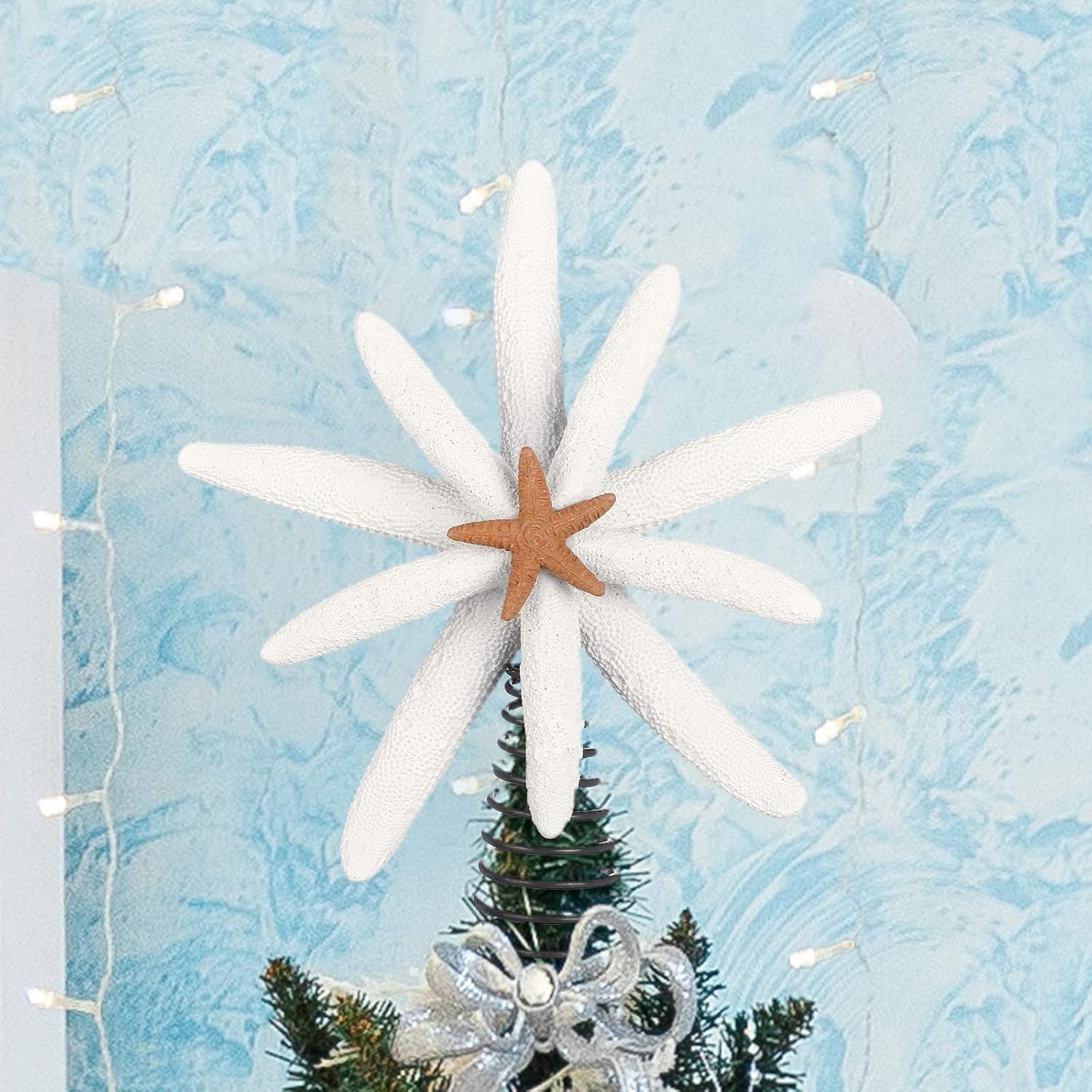Tree Toppers - Christmas Starfish Tree Topper Beach Tree Topper for Christmas Tree Nautical Coastal Christmas Tree Decoration Rustic Large Treetop Ornaments for Xmas Holiday Indoor Decor