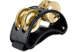 EASTROCK Foot Tambourine Percussion Musical Instrument Foot Percussion with Golden Steel Jingle Bells for Drum Guitar Playing Black