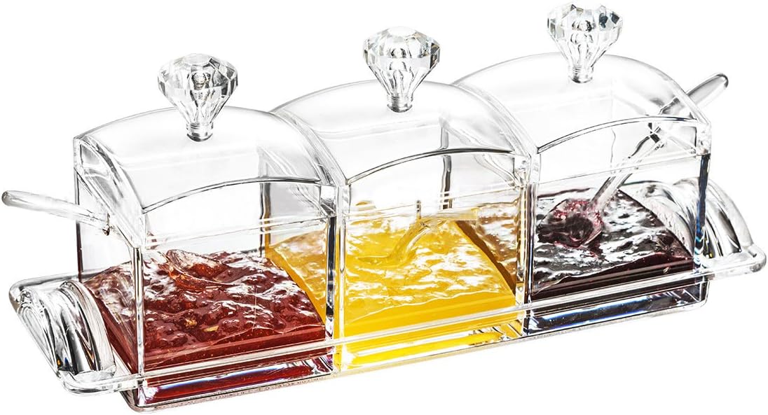 FOLOBE Premium Quality Clear Acrylic Condiment Set Spice Box with Spoon Seasoning Salt Pepper Spice cans Kitchen Accessories Jam Bottles