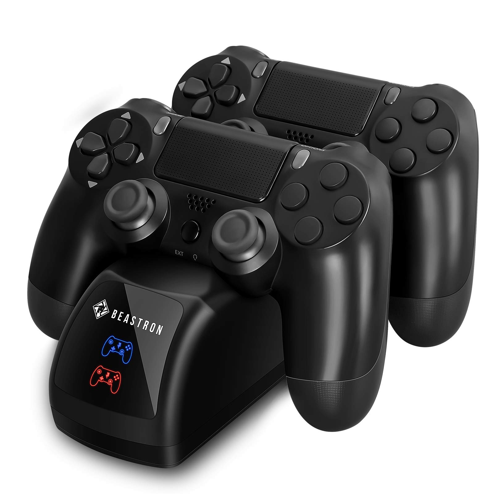 Beastron Dual USB Charger Station Dock for Sony PS4 Controller, Dual Charging Back Stand Docking Station with LED Light Indicator, Compatible with Playstation 4 PS4, Black