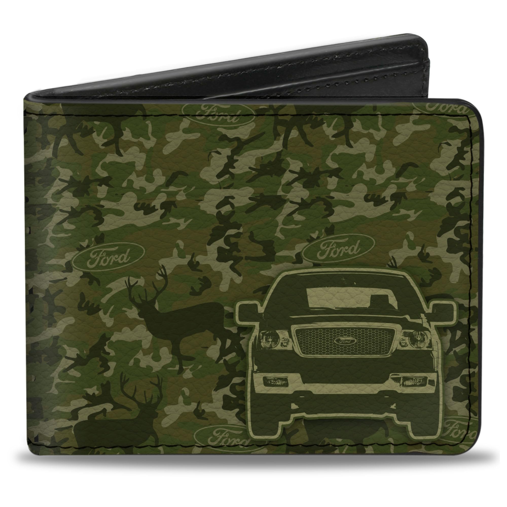 Buckle-Down Men's Wallet Ford Truck + Works Hard, Plays Harder. Deer Hunter Ca Bi-Fold, Multicolor, 4.0" x 3.5"