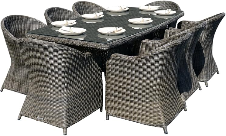 Hamilton Mocha 8 Seat Rectangular Outdoor All Weather Rattan Garden Dining Set Amazon Ca Patio Lawn Garden