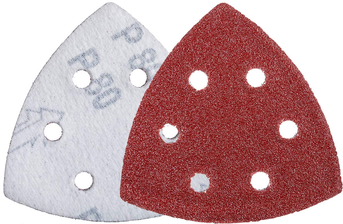 YoiYee 80 Grit Delta Sanding Sheet, Hook and Loop Triangle Sandpaper Pad, Sand Paper Disk, 6 Holes, 93 x 93 x 93mm, 20 Pack
