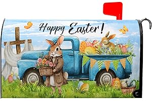 VentuCoven Happy Easter Mailbox Covers Magnetic Standard Size 21x18 in Spring Rabbit Mailbox Wraps Waterproof Oxford for Outside Garden Holiday Decorations Easter Eggs Truck