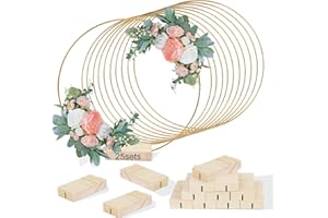 GUDELAK 25Pcs 12 Inch Metal Floral Hoop Centerpiece with Stand for Table, Metal Macrame Gold Wreath Ring with 25Pcs Holders Stand for DIY Wedding Decor Wall Hanging Dream Catcher Crafts
