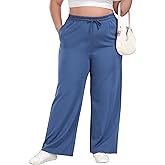 Cheapestbuy Women's Plus Size Casual Pants Comfy Wide Leg Pants Stretchy Loose Fit Lounge Pants with Pockets