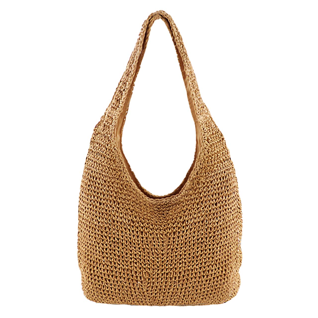 CHIC DIARY Womens Hand-woven Straw Shoulder Bag Large Summer Beach Leather Handles Handbag Tote with Zipper (02-Khaki)