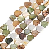 Yochus 45pcs Heart Shaped Natural Shell Loose Beads,Yellow-Green Color 8mm Horizontal Hole Irregular Shellfish Beads for DIY Crafts Earring Bracelet Jewelry Making Supplies