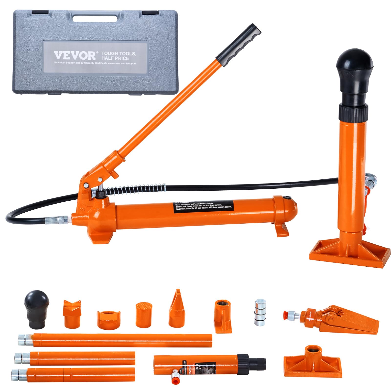 Photo 1 of (used, oiled, for parts*) VEVOR Porta Power Kit, 12 Ton Load, Portable Hydraulic Jack with 4.6 ft Extended Oil Hose, Long Handle Design, Auto Body Frame Repair Kit with Portable Storage Case for Car Repair, Truck, Farm