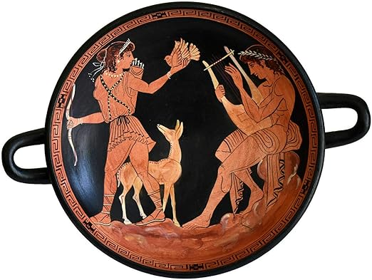 Amazon Com Talos Artifacts Artemis Goddess Of Hunt And Apollo God Of Music Red Figure Small Kylix Vase Home Kitchen