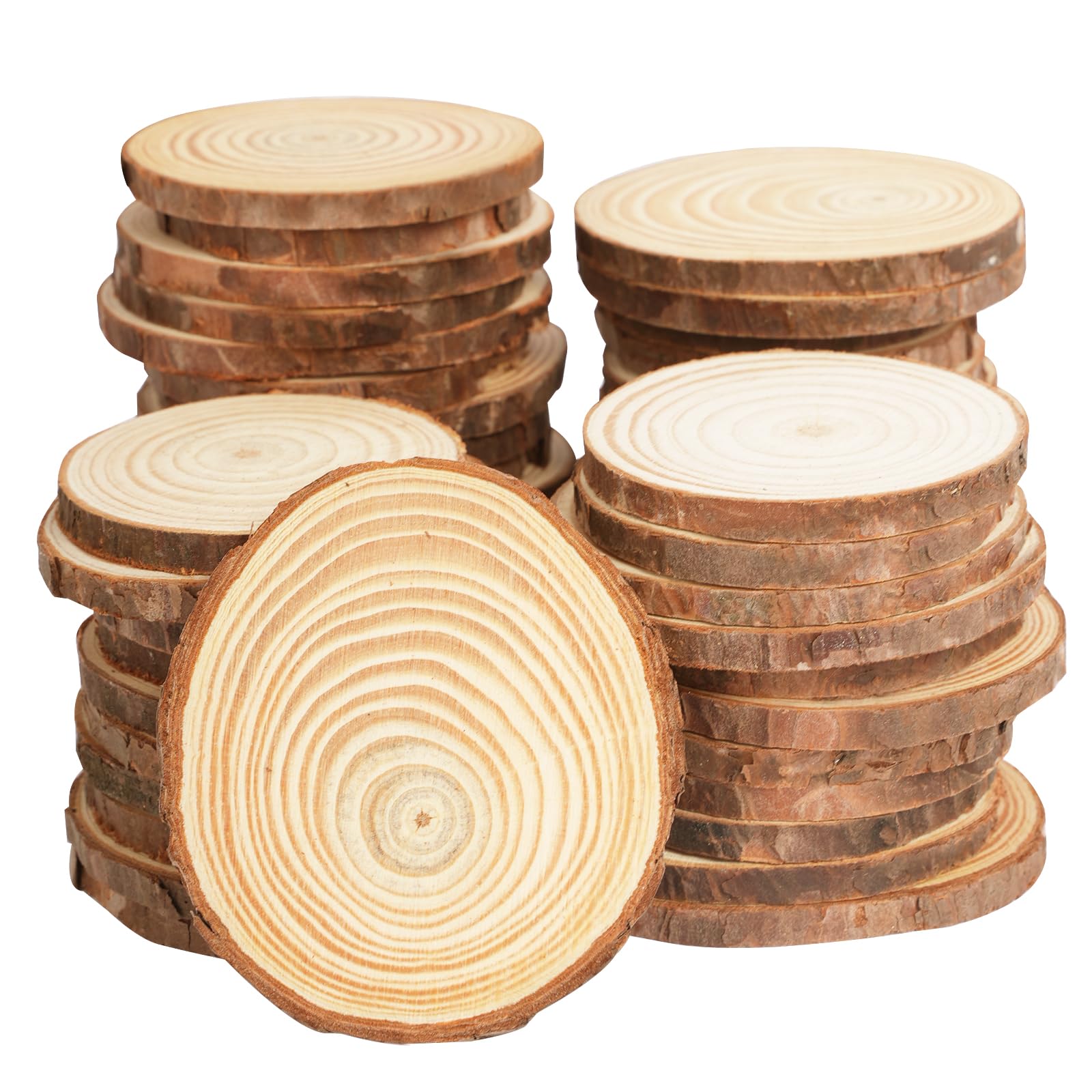 CUWELT 54PCS Natural Wood Slices for Crafts, 5-6cm Unfinished Log Slices Non-Drill, Wooden Circles Round Wooden Discs for Craft Christmas Decorations Ornaments DIY Arts Wedding Coaster