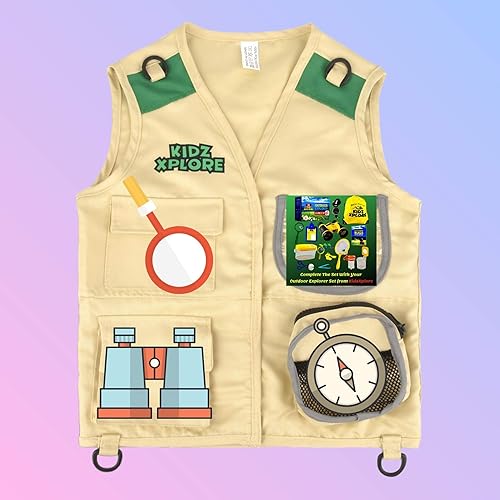 Kidz Xplore Outdoor Adventure Kit for Young Kids Cargo Vest and Hat Set  Backyard Explorer Safari Costume and