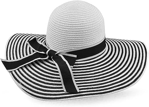 black and white striped floppy hat