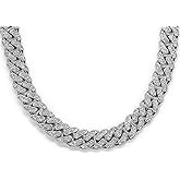 APaztip Men's 8''18''20''22''24'' Silver Stainless Steel Cuban Link Chain Necklace - Iced Out Thick Chain for Women and Bling Diamond-Cut Cuban Link Chains for Men - Hip Hop Jewelry