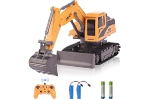 TRULLOYOO Remote Control Excavator, Toys for Boys, 11 Channel 2 in 1 RC Excavator Toy with Bulldozer, Christmas Birthday Gift for Kids Boys, Construction Excavator Toy with Metal Shovel Lights/Sounds