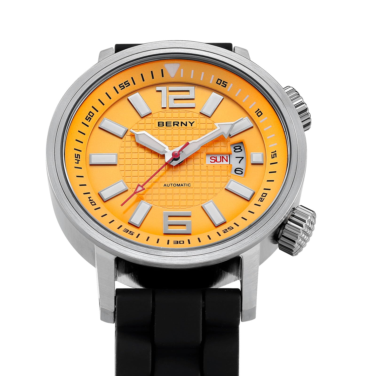 BERNY Automatic Mechanical Dive Watch for Men Self Winding Sport Silicone Strap Wristwatches Waterproof 20ATM Sapphire Glass Scratch Resistant Super Luminous-No Battery Required