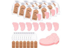 KBDHYY 50 Sets Baby Shower Soap Favors Baby Feet Soap Party Bulk, Handmade Scented Soap with Thank You Cards Organza Bags for Guests Return Gift Gender Reveal Prizes Birthday Souvenirs Decoration (Pink)