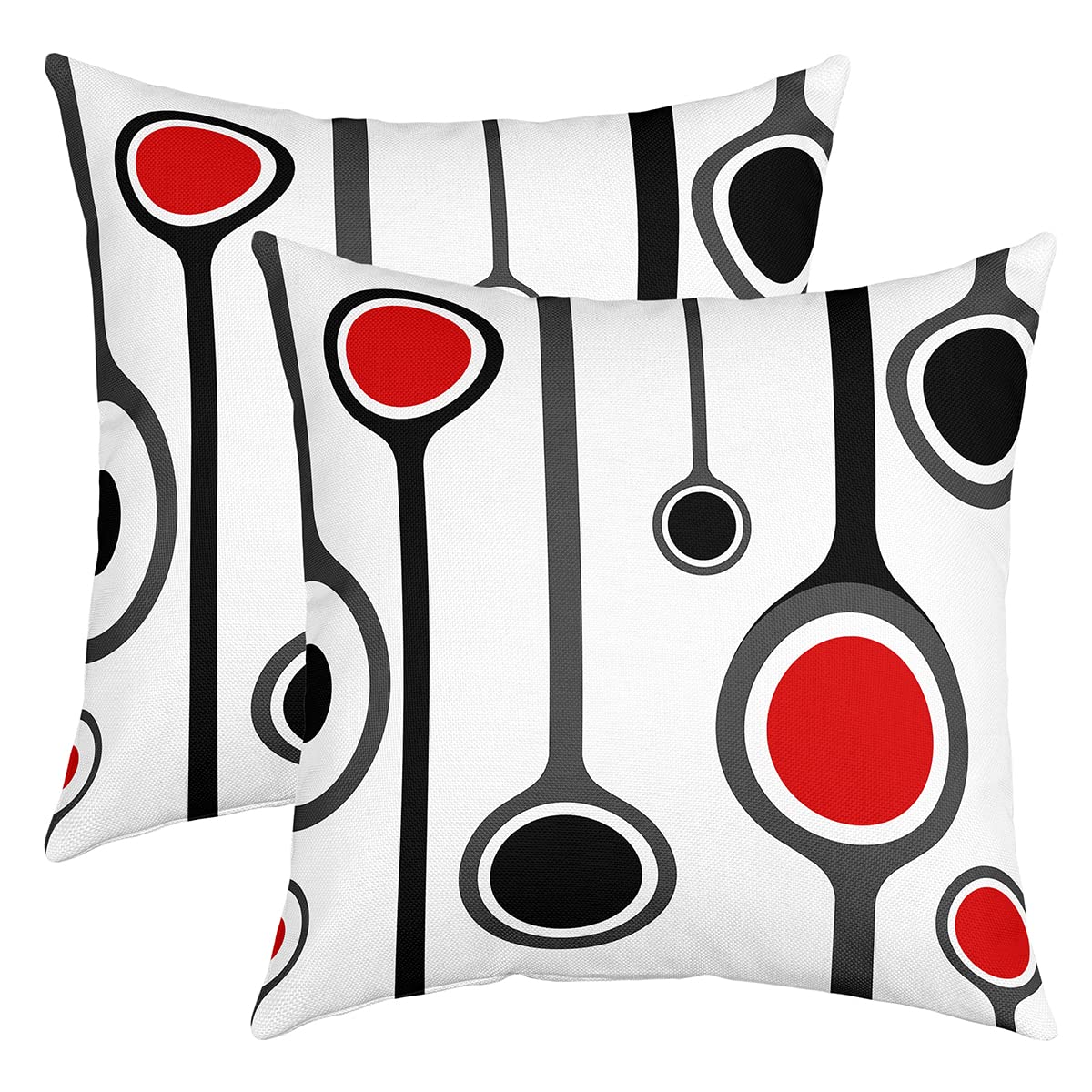 Loussiesd Set of 2 Strip Lines Throw Pillow Covers Abstract Art Cushion Case for Home Living Room Decor Reversible Geometric Circle Red Grey Black Decorative Throw Cushion Case 18x18 Inch — image 1