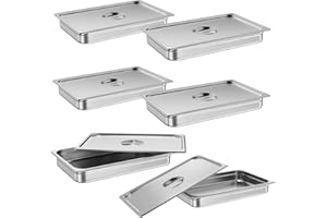 Takywep 6 Pack Hotel Pan with Lid 2.5" Deep Steam Table Pan Full Size Restaurant Pans Commercial, Anti-Jamming Hotel Pan Stainless Steel