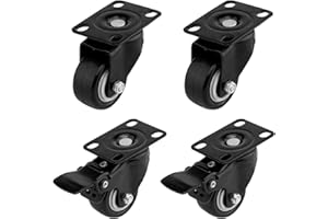 ULIFESTAR 4 PCS 1.5 inch Heavy Duty Caster Wheels Polyurethane PU Rubber Swivel Casters with Top Plate & Strong Bearing Total 400lb Quite Mute Non-Marking Locking Stem Casters Black (1.5'')