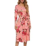 Levaca Women's Striped Long Sleeve Midi Dress With Pockets & Belt - Modest Work & Casual Dress