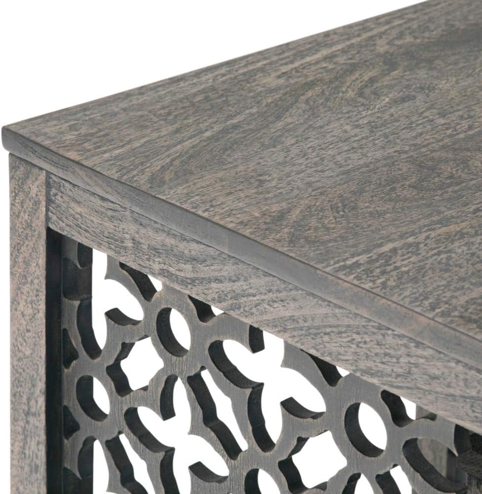 Simpli Home Polly Solid Mango Wood 17 inch wide Square Rustic Contemporary 2 Pc Nesting Table in Barnwood Brown, Fully Assembled, for the Living Room and Bedroom: Furniture & Decor
