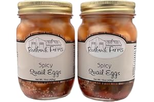Redhawk Farms Spicy Pickled Quail Eggs - Fresh Quail Eggs Hard Boiled & Pickled In A Spicy Vinegar & Jalapeno Brine - Gourmet Snacks & Garnishes - Made In The USA (16 oz, Pack of 2)