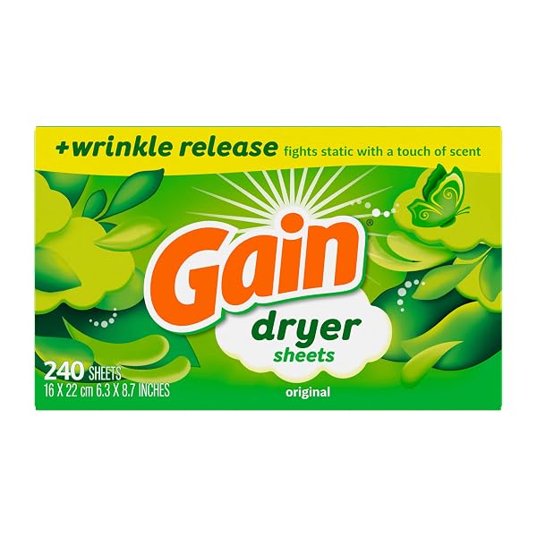 GAIN DRYER SHEETS PLUS WRINKLE RELEASE, ORIGINAL SCENT, 240 COUNT, WRINKLE REDUCING ANTI STATIC LAUNDRY SHEET