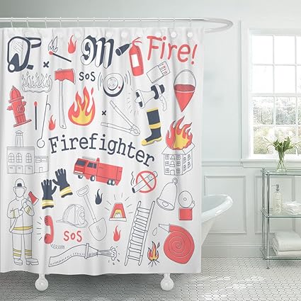Amazon Com Emvency Shower Curtain Red Alarm Firefighter Freehand