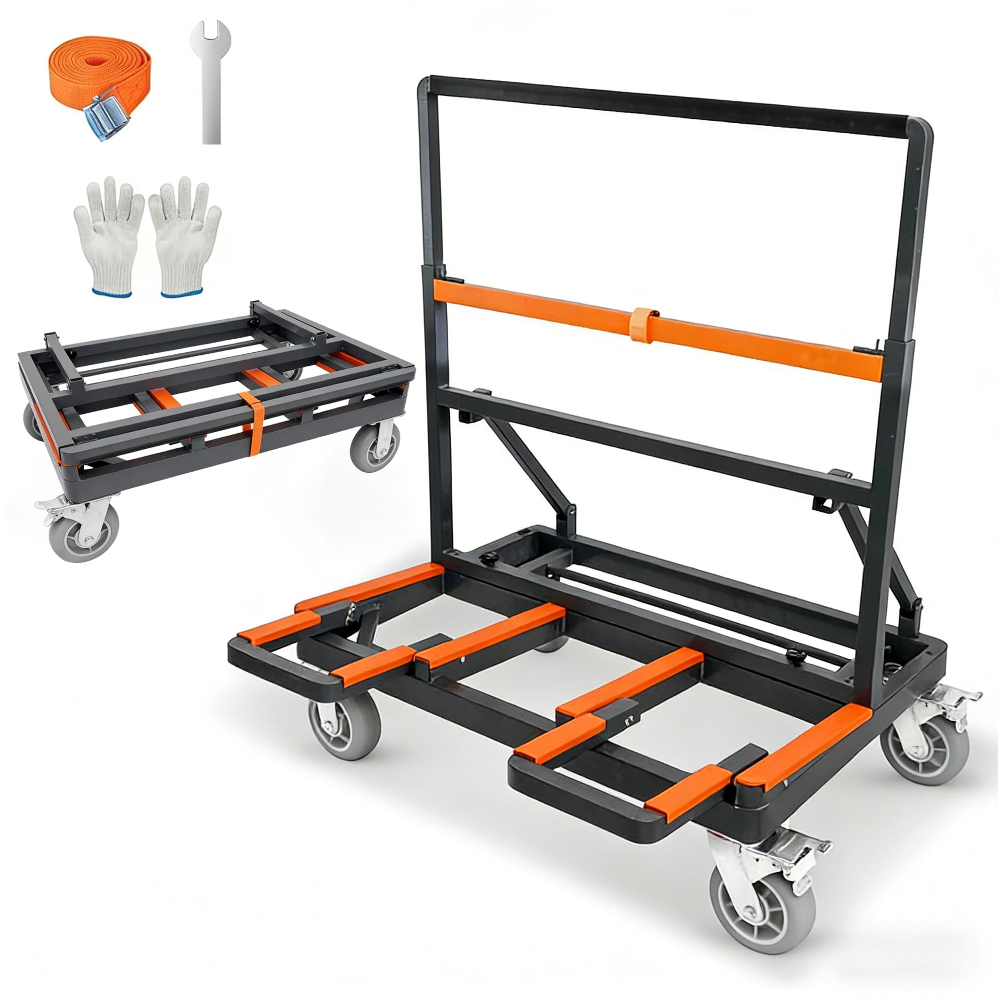 Photo 1 of Upgrade Folding Drywall Cart Heavy Duty, Expandable Deck Drywall Dolly Handling Plywood Sheetrock Glass and Windows Service Panel Cart Load 2200 lbs Capacity