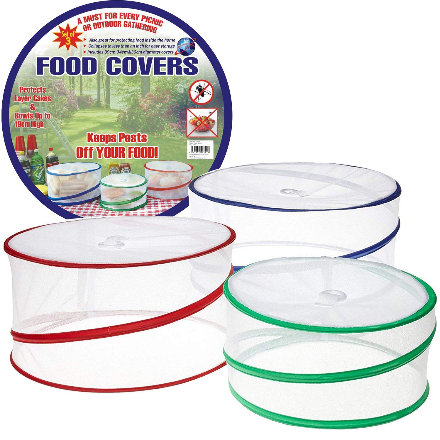 【Updated Version】Food Covers by LessMo, Set of 3 Reusable Collapsible Pop Up Food Cover Kitchen Outdoor Picnic BBQ Insect Protector Mesh Net, Closed by Buckle