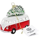 BRISA VW Collection - Volkswagen T1 Bulli Bus Glass Christmas Decoration & Decoration in Gift Box (1:40 Scale) (Red with Tree)