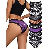 Morvia 10pcs Women's Gothic Contrast Lace Halloween Skull & Rose Print Hipster Panties Assorted Styles