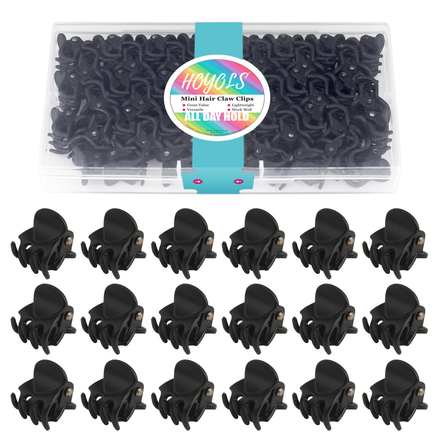 Hoyols 1/2 inch Tiny Hair Clips Matte Black, Small Clamp Claw Clips No Slip No Crease Strong Grip for Women Girls Men Fine Medium Thick Hair Styling Accessories 48 Pcs