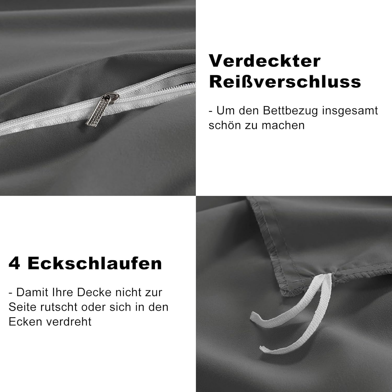 WAVVE Bettwäsche 200x200 3teilig Anthrazit - Mikrofaser Bettbezug 200x200 cm + 2 Kissenbezüge 80x80 cm, ÖKO-TEX Bettwäsche-Sets 2x2m mit Reißverschluss, Weich und Bügelfrei, Grau 6