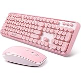 SADES V2020 wireless keyboard and mouse sets,pink keyboard with round keycaps, 2.4GHz Dropout-Free Connection, Long Battery Life for PC/laptop
