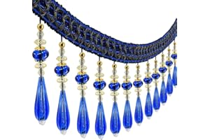 3Yard Teardrop Beaded Fringe Trim Decorative Crystal Tassel Border for Curtains, Tablecloths, Lampshades, Multi-Color Home De