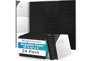 Knightsacoustic 24 Pack Sound Proof Foam Panels for Walls with Self Adhesive, 12x12x1 Acoustic Foam Panels, High Density Acoustic Panels Sound Absorbing, Fire Resistant Studio Sound Proofing Black
