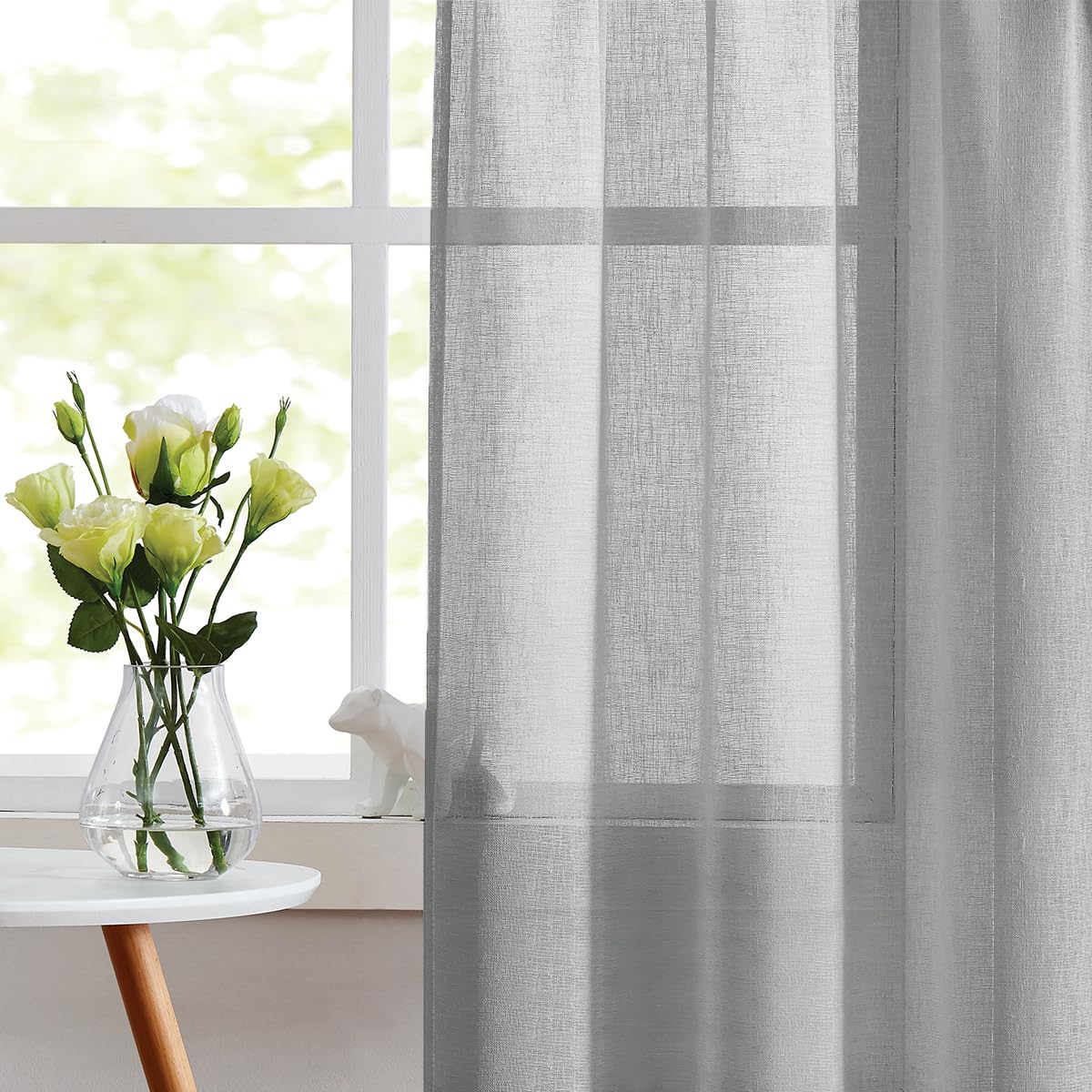 Bujasso Grey Linen Textured Semi Sheer Curtains 54 inch Length Elegant Vintage Window Drapes for Living Room Semi Transparent Light Filtering Curtains Set of 2 Panels Rod Pocket 55" Wx54 L,Gray