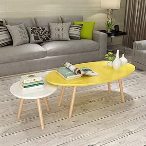 Mesa de Té Nórdica de Madera Pintada, Pequeña Mesa de Centro Ovalada