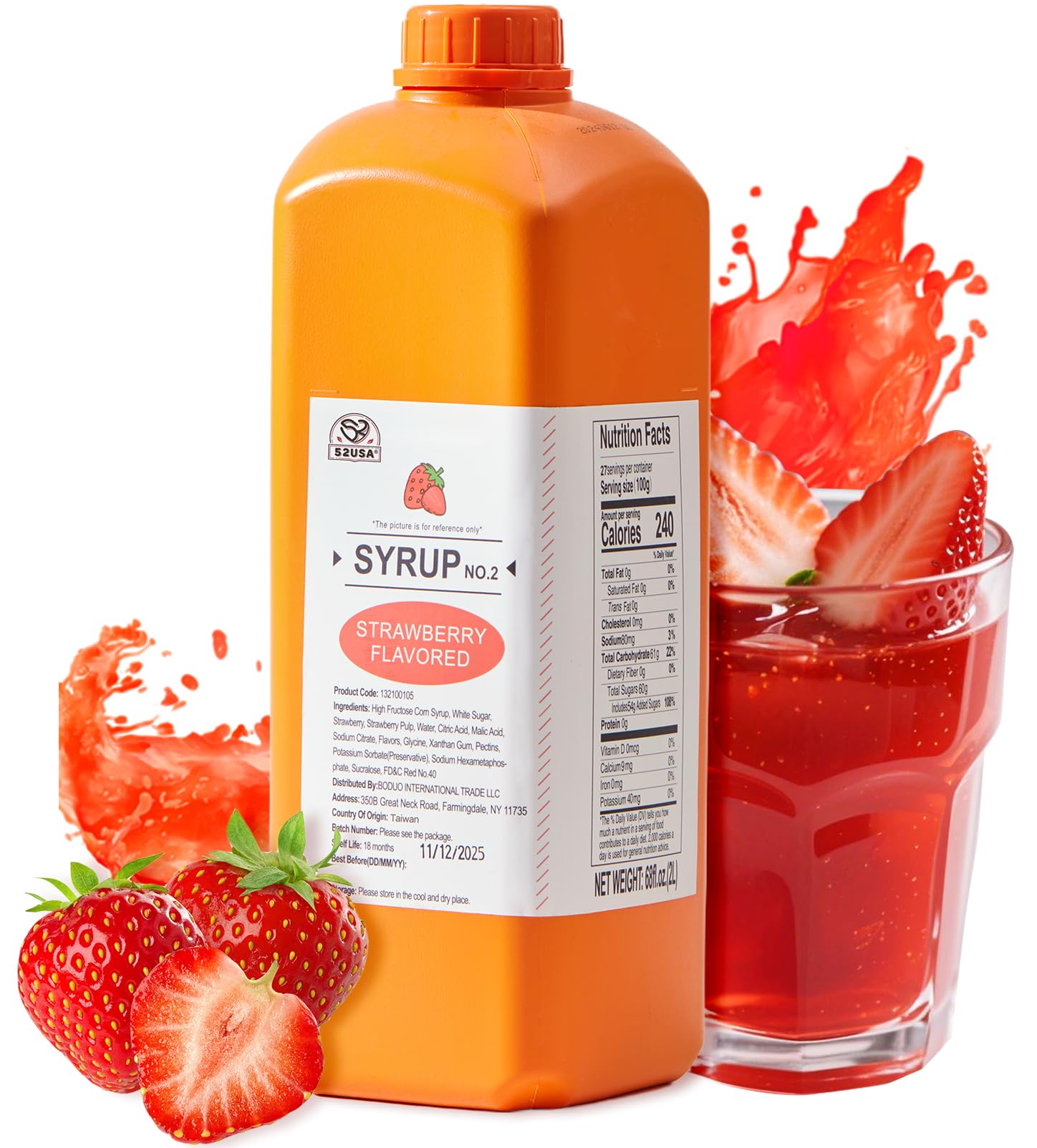 Photo 1 of 52USA Strawberry Flavored Syrup 68 Ounces(2L) Natural Fruit Syrup for Drink Desserts, Boba Tea, pancakes, Milkshakes, Ice Cream and Shaved Ice, Gluten-Free